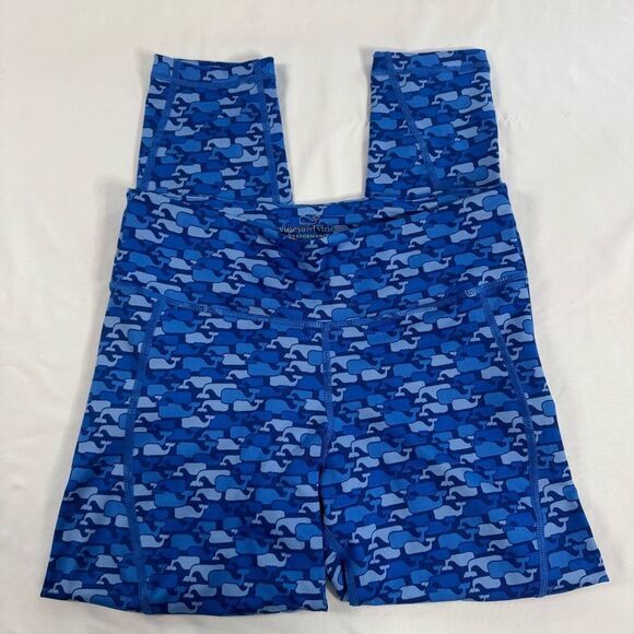 Vineyard Vines Blue Whale Print Performance Leggings Size S Pocket Gym Active - Picture 1 of 11